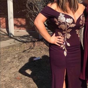 Off the shoulder long embroidered dress